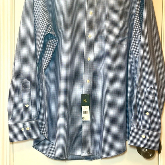 NWT LRL Cotton Dress Shirt Long Sleeve Men's 16.5 34/35 Blue White Check Preppy - Picture 3 of 16